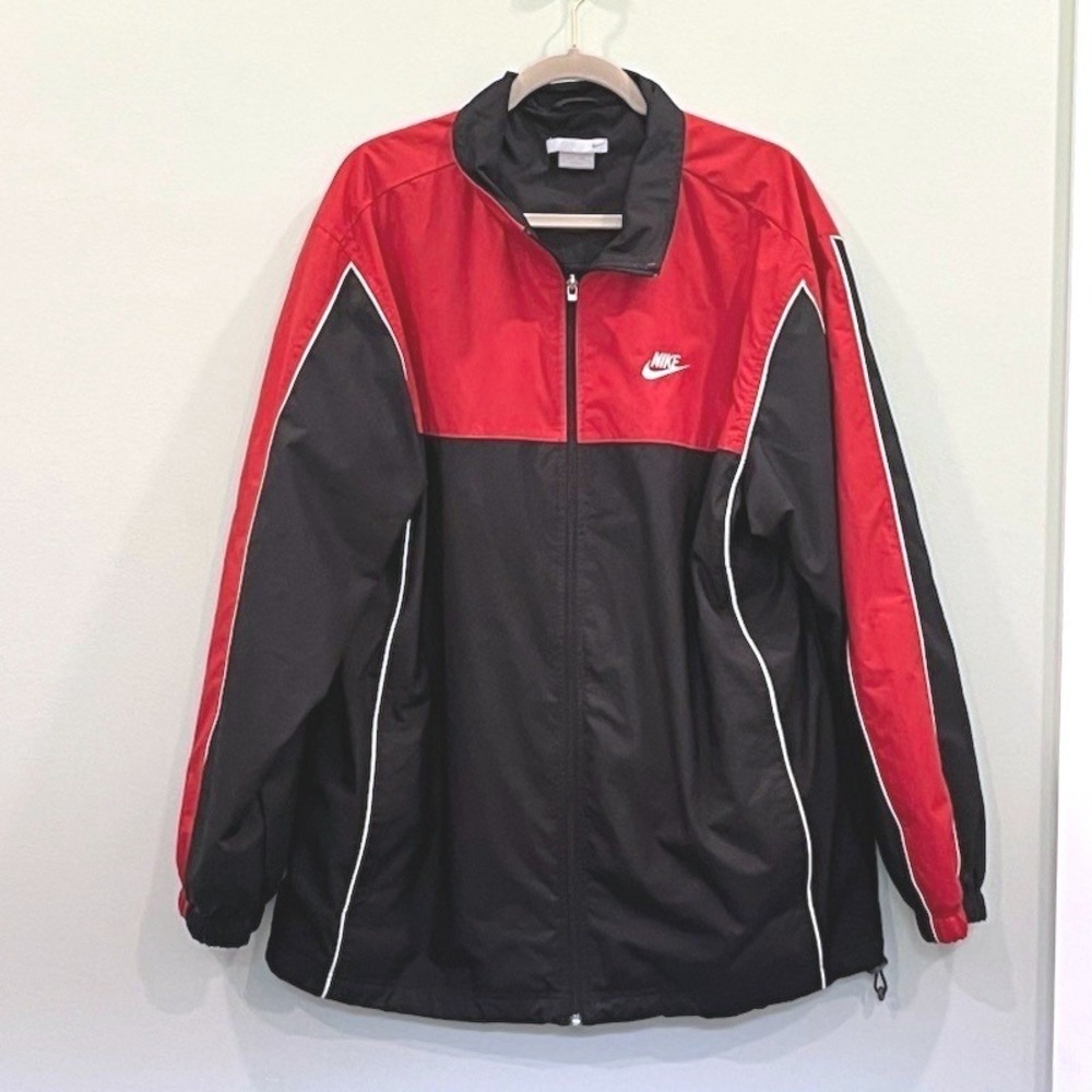 Y2K Era Nike Windbreaker Track Jacket XL Red Black Colorblock Retro Streetwear